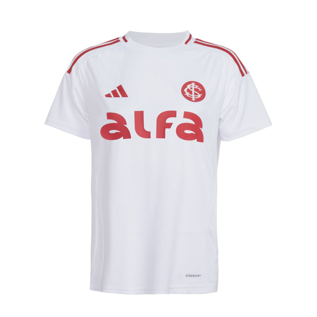 Camisa infantil branca Adidas Internacional II com detalhes vermelhos, vista frontal